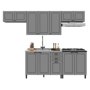 Cozinha Modulada Firenze 5 Peças Com Balcão 80cm Cooktop Chumbo-titânio - Indékes Chumbo-titânio