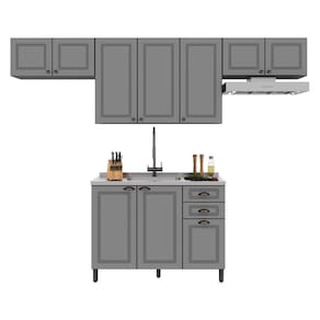 Cozinha Modulada Firenze 4 Peças Com Aéreo 120cm Chumbo-titânio - Indékes Chumbo-titânio