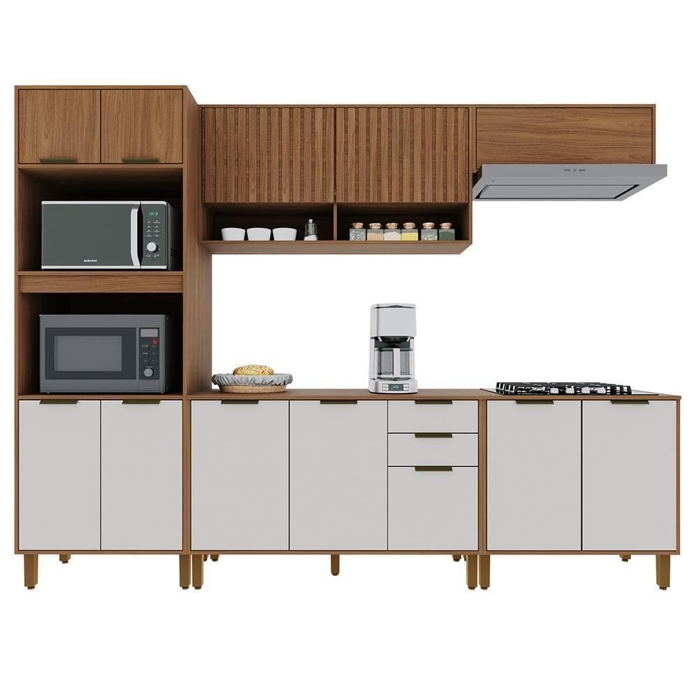 Cozinha Modulada Toronto 5 Peças Com Torre Quente 2 Fornos Freijó-off White - Indékes Freijó-off White