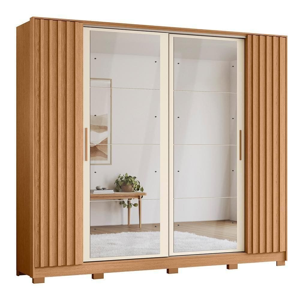 Guarda Roupa Casal Jacarandá 4 Portas Freijó-off White Com 8 Espelhos - Móveis Albatroz Freijó-off White