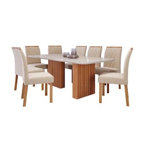 Conjunto Para Sala De Jantar Com Mesa Ester 2,10m e 8 Cadeiras Julia Cinamomo/Off White/Madeira/Nude Cimol Móveis