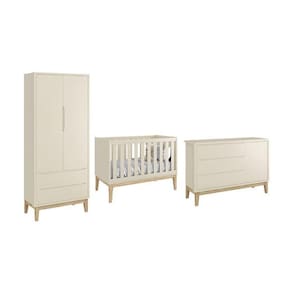 Dormitório Classic 2 Portas E Cômoda Com Porta Areia Fosco Com Pés Madeira Natural - Reller Móveis Areia Fosco