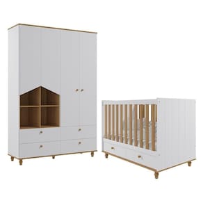 Jogo De Quarto Infantil Guarda Roupa Casinha E Berço Americano Candy Branco-nature - Permóbili Baby Branco-nature