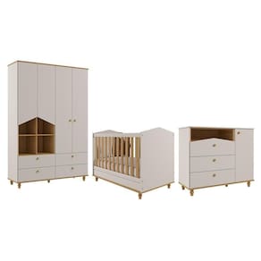 Dormitório Infantil Casinha Guarda Roupa, Cômoda 1 Porta E Berço Mimo Off White-nature - Permóbili Baby Off White-nature