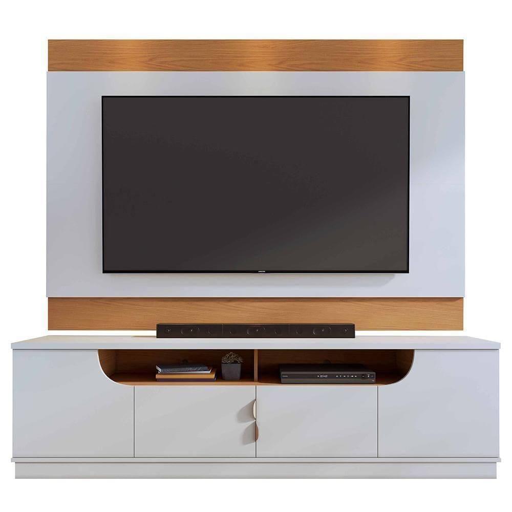 Rack Bancada Santorini Com Painel Nilo Off White Matte-freijó Para Até 75? - Colibri Off White Matte-freijó