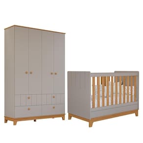 Jogo De Quarto Infantil Biscoito Guarda Roupa E Berço Fendi-nature - Permóbili Baby Fendi-nature