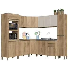 Cozinha Modulada De Canto Dinamarca 8 Peças Com Torre Quente 2 Fornos Castani - Indékes Castani