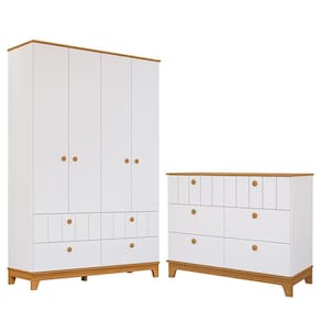 Jogo De Quarto Infantil Biscoito Guarda Roupa E Cômoda 6 Gavetas Branco-nature - Permóbili Baby Branco-nature