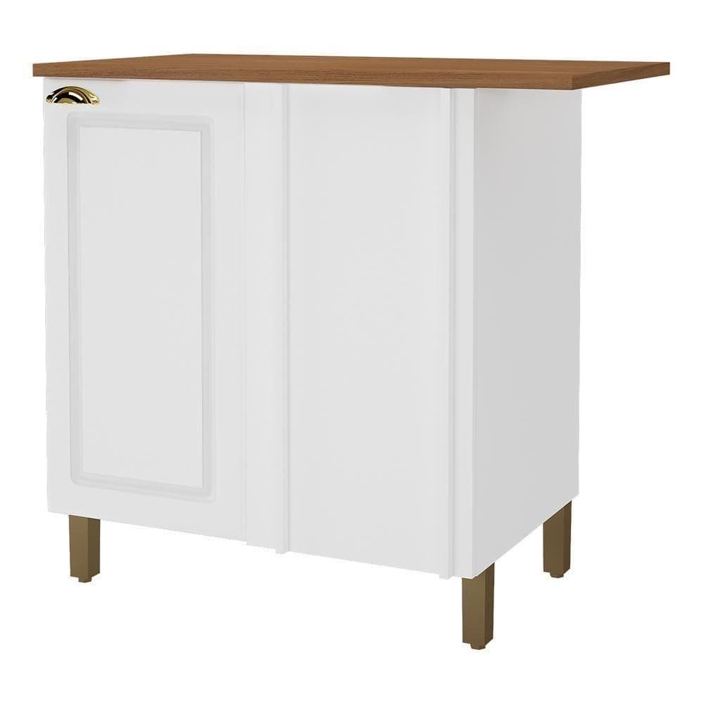 Balcão Canto Reto Firenze 96cm 1 Porta Branco Com Tampo Mdf - Indékes Branco