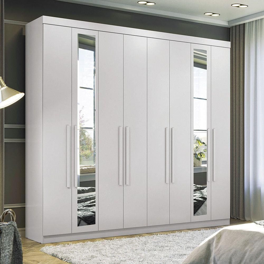 Guarda Roupa 8 Portas E 4 Gavetas Com Espelhos Master New Santos Andi Branco