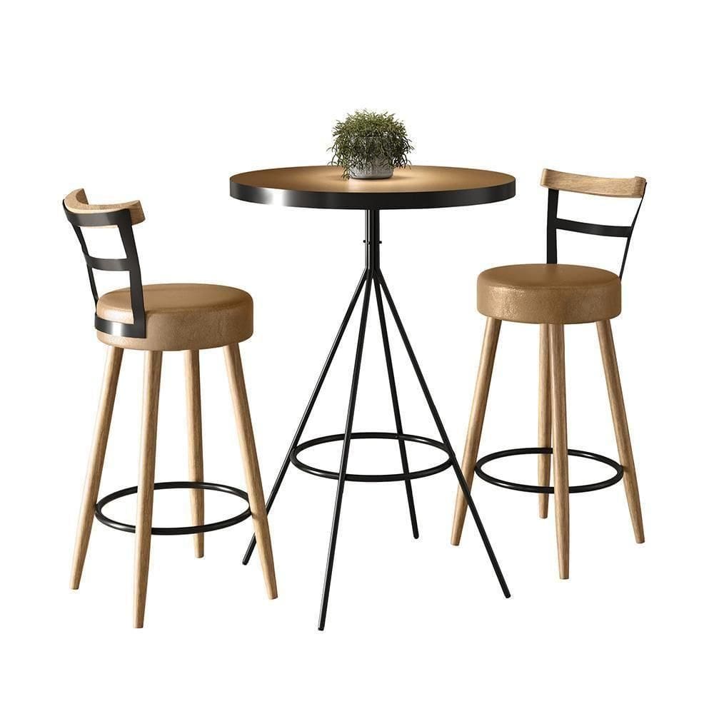 Conjunto Mesa Bistrô Viena E 2 Banquetas Moscou 98cm Amarula - Salaone Amarula