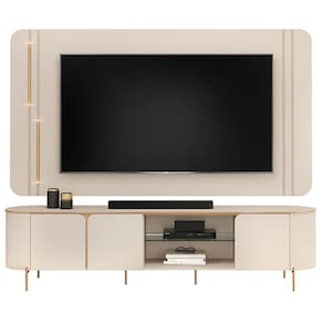 Painel Para 75 Pol E Rack Bancada Mdf Ariana Off White Dj Moveis Off White
