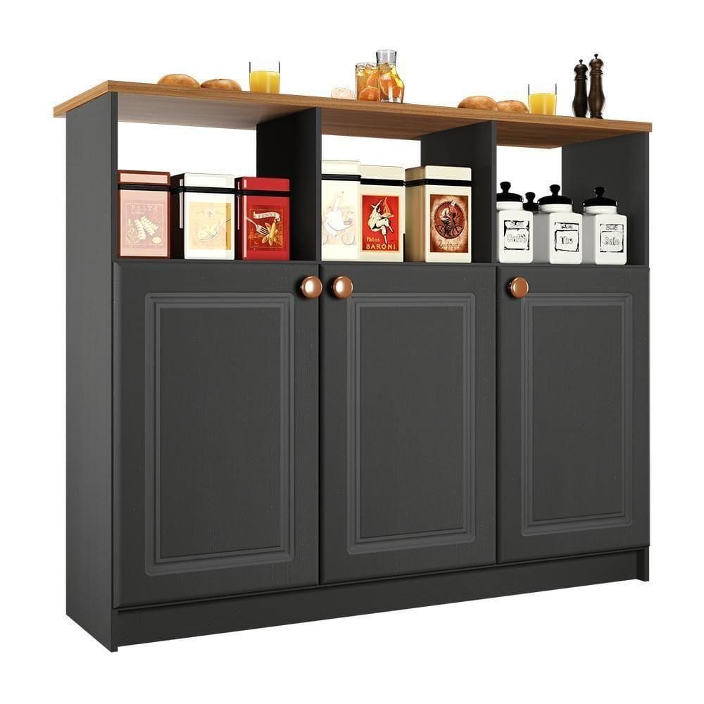 Bancada Ilha Mesa Firenze 120cm 3 Portas Chumbo - Indékes Chumbo