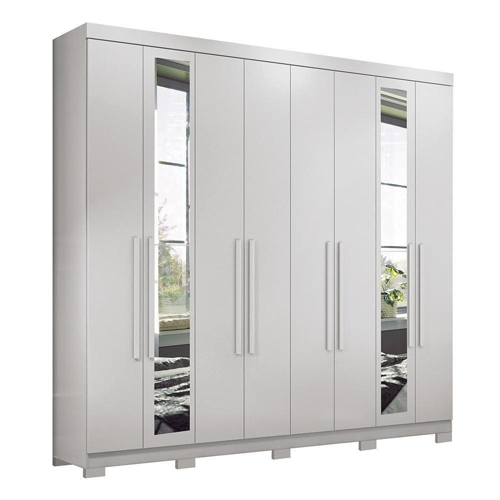 Guarda Roupa Casal Master New 8 Portas Branco Com Espelho E Pés - Santos Andirá Branco