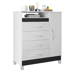 Cômoda Turquesa 1 Porta E 4 Gavetas Quadriflex Branco-titanium - Móveis Albatroz Branco-titanium