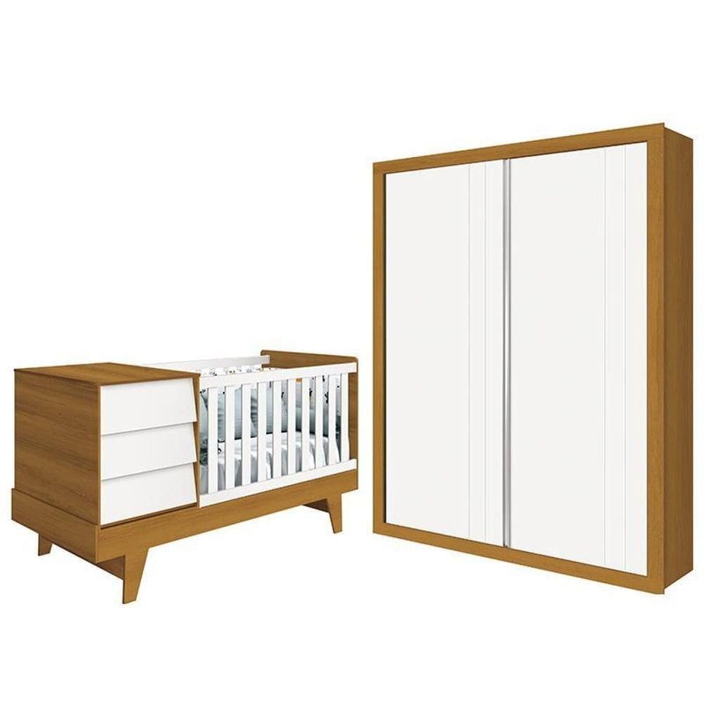 Jogo De Quarto Infantil Prince Com Guarda Roupa E Berço Multifuncional Branco-savana - Reller Móveis Branco-savana