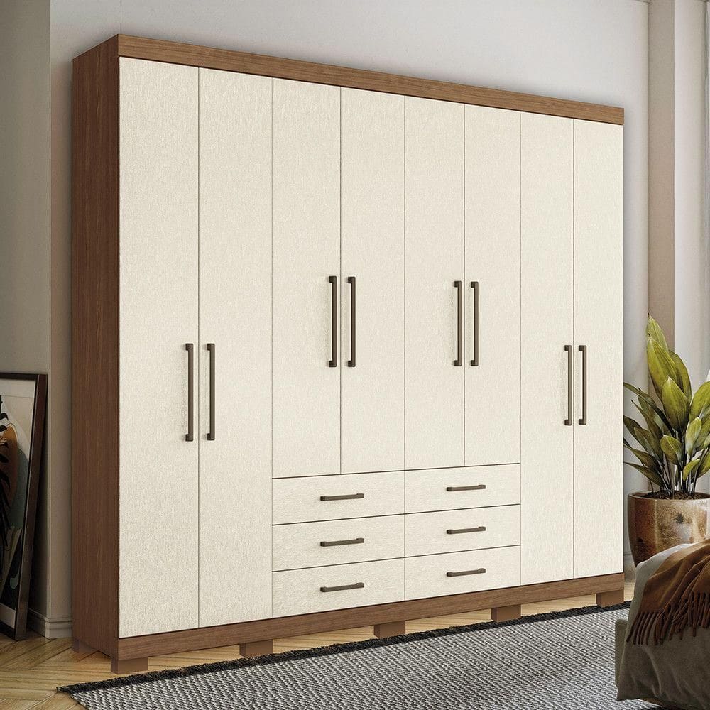 Guarda Roupa 8 Portas E 6 Gavetas Com Pés Havana Master Santos Andirá Jatoba/areia