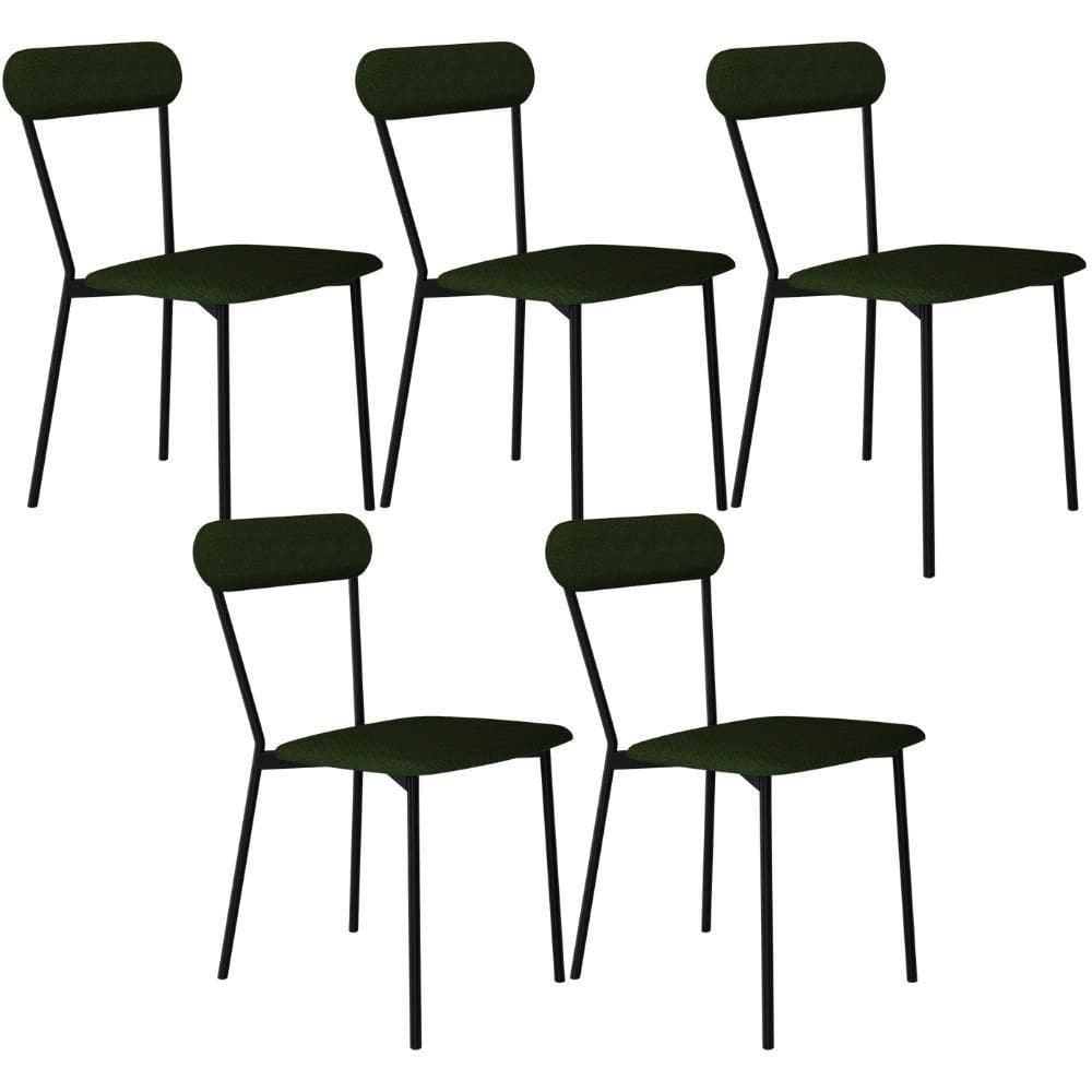 Kit 05 Cadeiras Estofada Para Sala De Jantar Liora Preto C01 Linho Verde Musgo - Lyam Decor