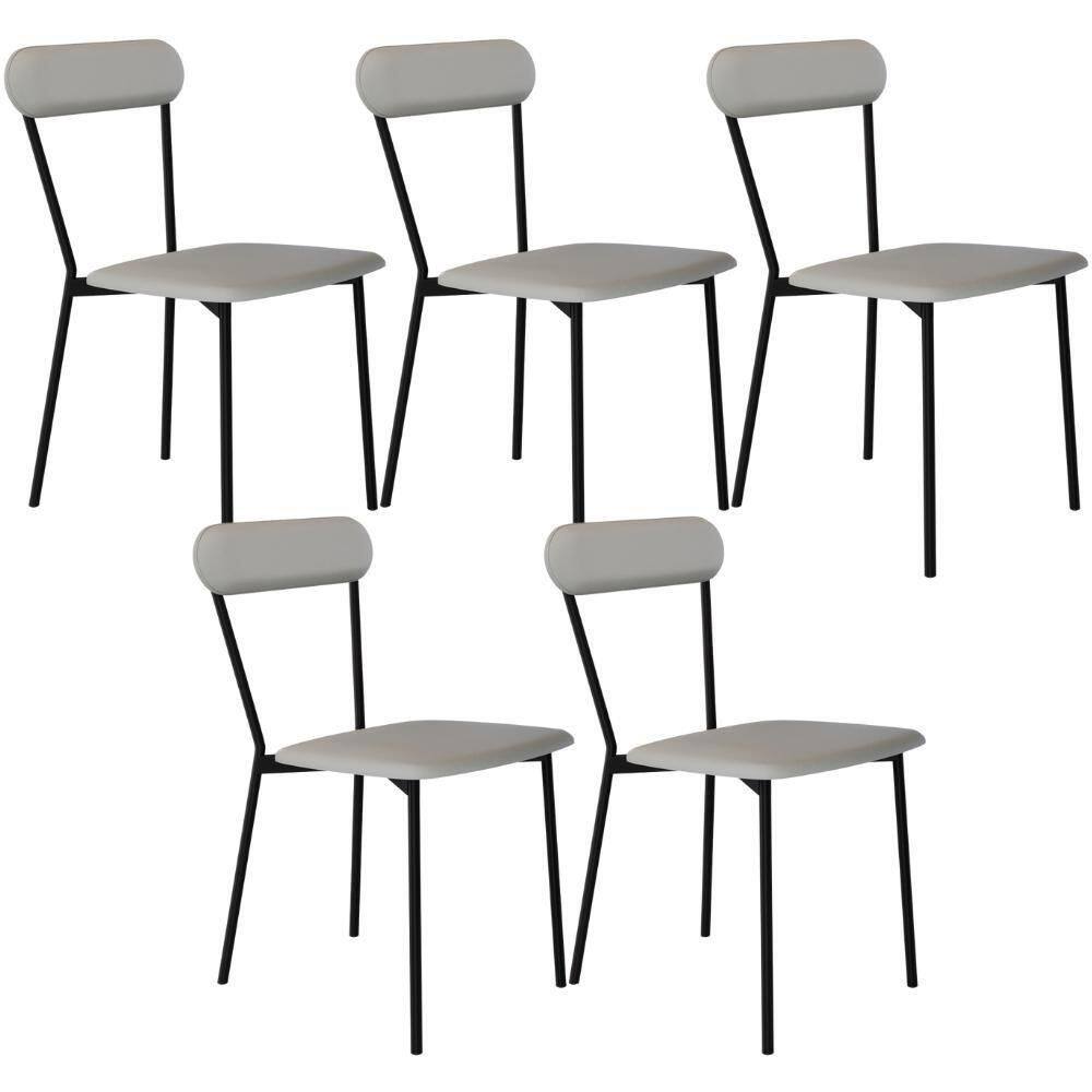 Kit 05 Cadeiras Estofada Para Sala De Jantar Liora Preto C01 Courino Off White - Lyam Decor