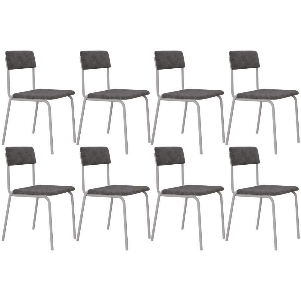Kit 08 Cadeiras Estofada Para Sala De Jantar Sense Branco C01 Linho Prata - Lyam Decor