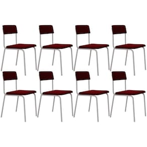 Kit 08 Cadeiras Estofada Para Sala De Jantar Sense Branco C01 Veludo Vermelho Vinho - Lyam Decor
