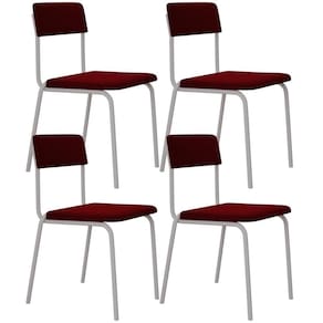 Kit 04 Cadeiras Estofada Para Sala De Jantar Sense Branco C01 Veludo Vermelho Vinho - Lyam Decor