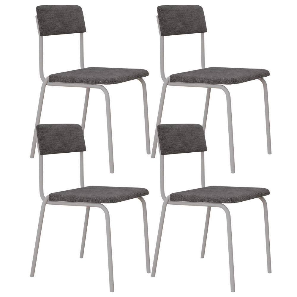 Kit 04 Cadeiras Estofada Para Sala De Jantar Sense Branco C01 Linho Prata - Lyam Decor