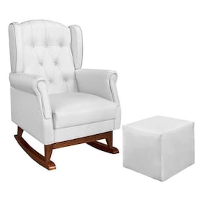 Poltrona De Amamentação Com Balanço Letícia Pé Canoa E Puff Corino Branco - Phoenix Baby Corino Branco