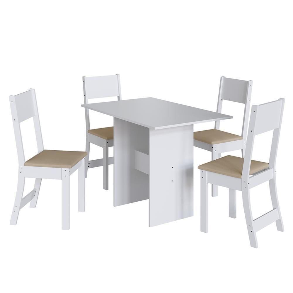 Mesa De Jantar Karla 108x68 Com Tampo Em Mdp E 4 Cadeiras Branco-bege - Indekés Branco-bege