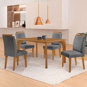 Mesa Liz 120 Mdf Com 4 Cadeiras Athenas Linho Grafite/naturalle/naturalle