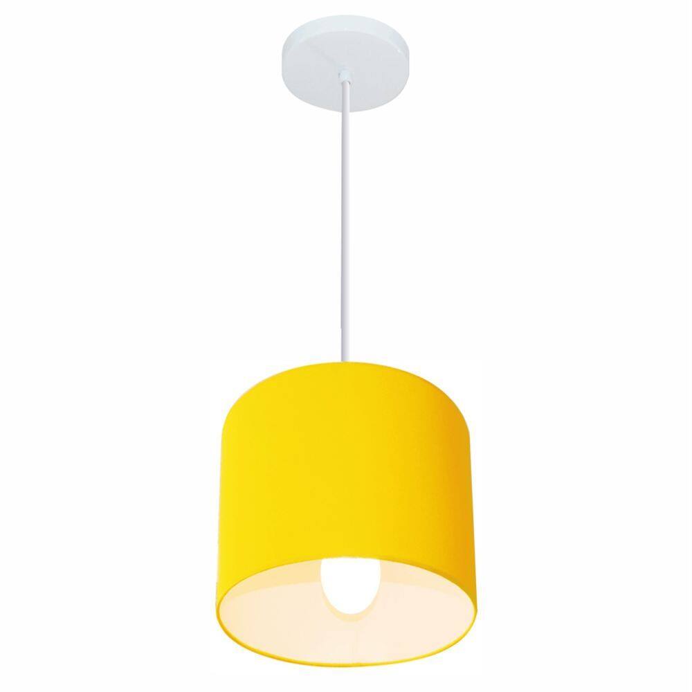 Lustre Pendente Cilíndrico Md-4046 Cúpula em Tecido 18x18cm Amarelo - Bivolt