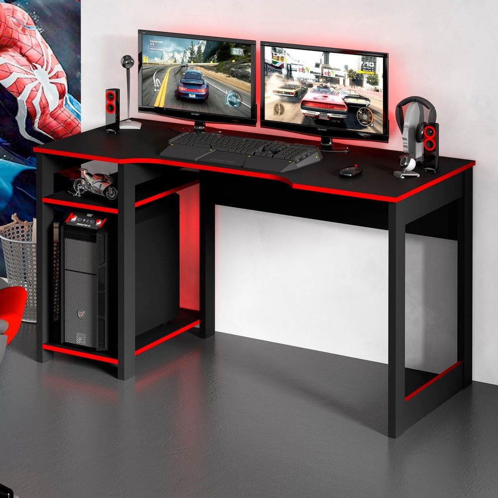 Mesa Gamer 136cm com 2 Prateleiras e Porta CPU