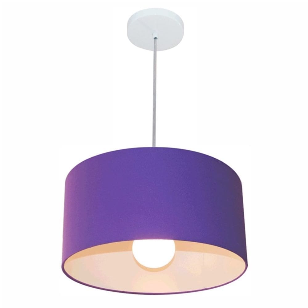 Lustre Pendente Cilíndrico Md-4031 Cúpula em Tecido 40x21cm Roxo - Bivolt