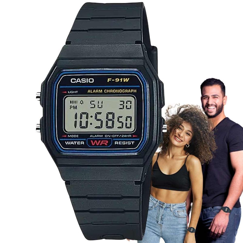 Relógio de Pulso Casio Unissex Digital Vintage Feminino Masculino Quadrado Retro F-91W-1DG