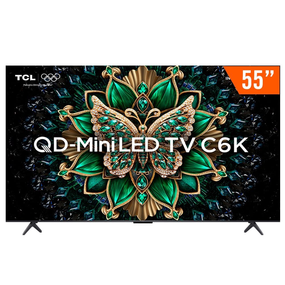 Smart TV QLED Mini LED 55" Android TV UHD 4K TCL 55C6K Comando de Voz Hands-Free Google TV Bluetooth