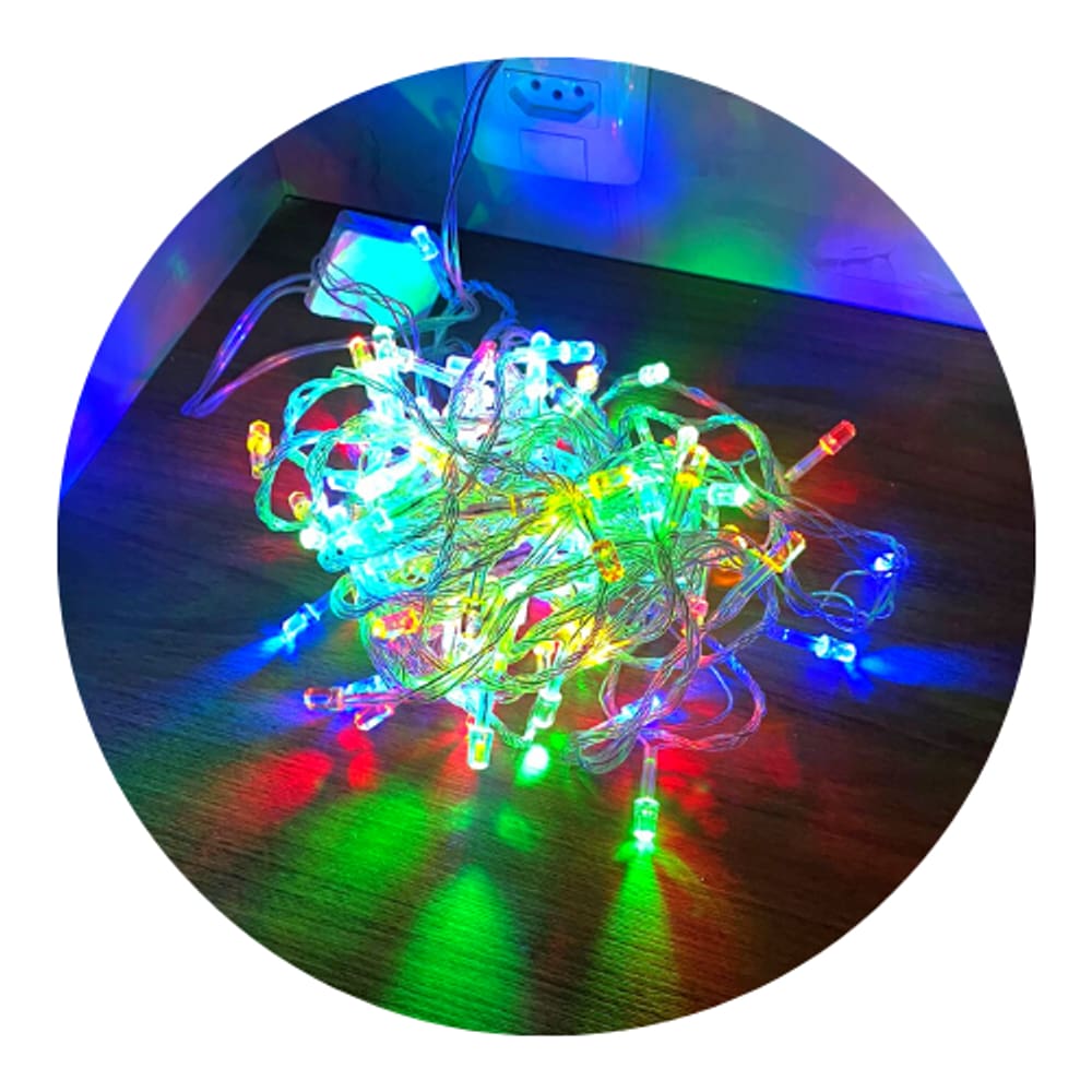 Cordão Com 100 Lampadas Super Led Pisca Pisca 10 Metros 8 Funções Fio Crystal Cor:Colorido