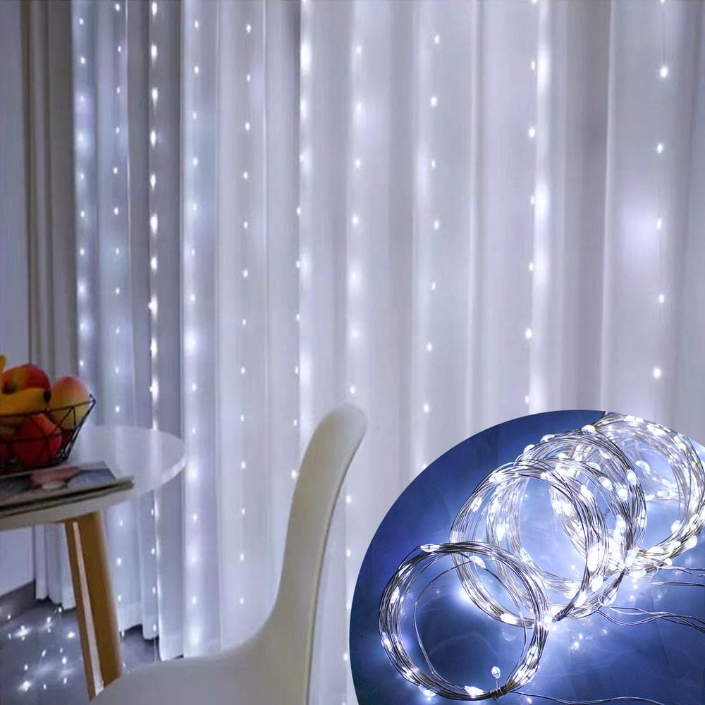 Pisca de LED Cortina Fio de Fada USB 200L 3x2m 8 Modos Cores:Branco