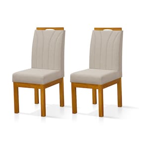 Conjunto 2 Cadeira Blend para Sala de Jantar Linho Bege Claro Pés Madeira Maciça Redenobre