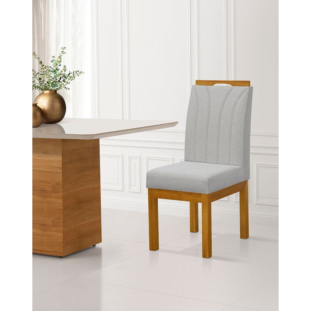 Conjunto 2 Cadeira Blend para Sala de Jantar Linho Cinza Claro Pés Madeira Maciça Redenobre