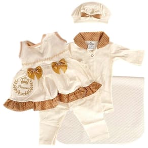 Conjunto Saida Maternidade Neném Menina Marrom Poa 5Pçs
