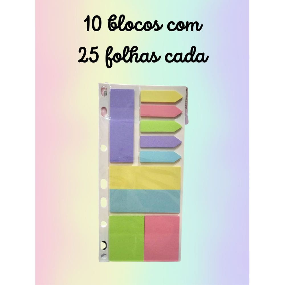 Bloco adesivo kit marcador de pagina tons pasteis postiti papelaria material escolar