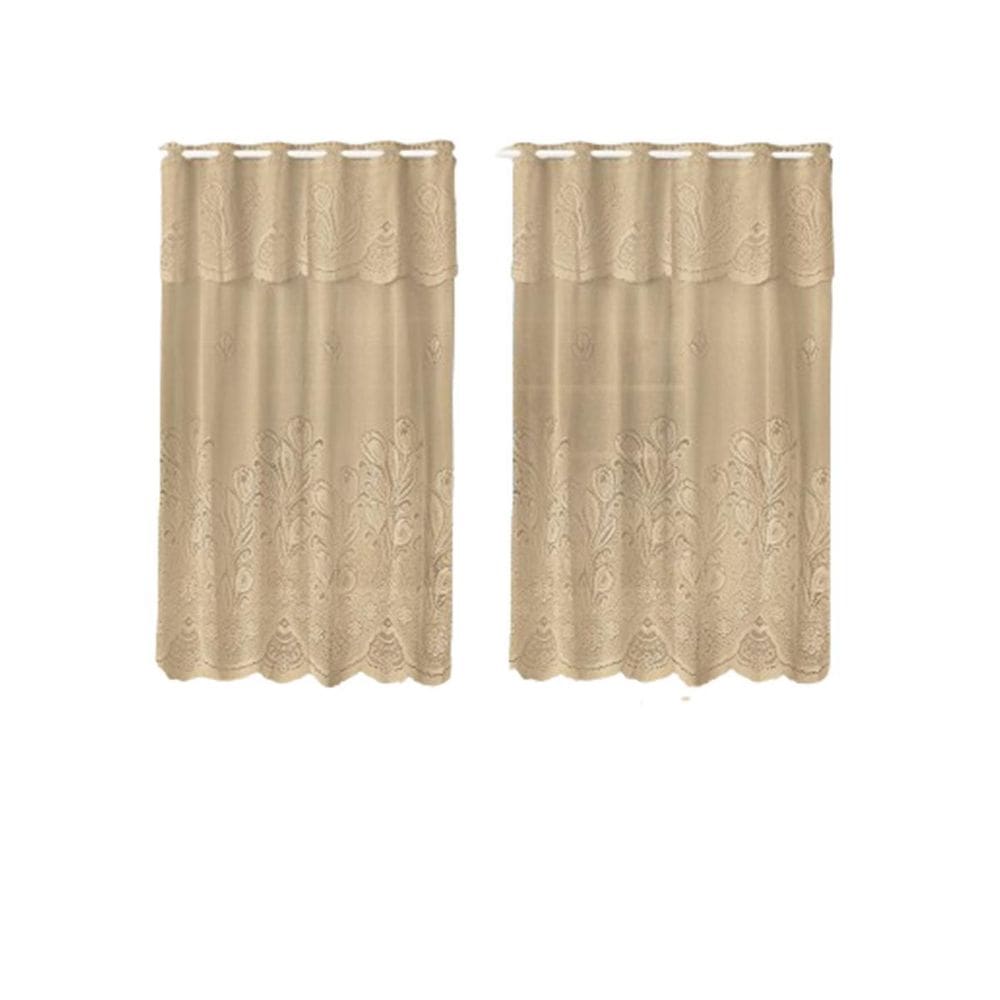 Cortina Renda Cozinha Tulipa Marrom 2,00Larg X 1,30Alt