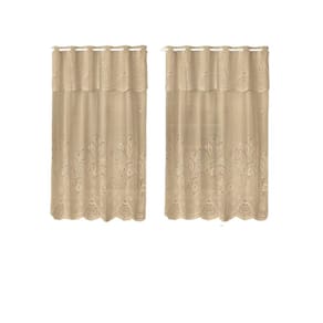 Cortina Renda Cozinha Tulipa Marrom 2,00Larg X 1,30Alt
