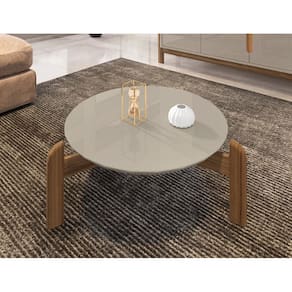 Mesa de Centro Circular para Sala de Estar Lizz Off-White/Cedro