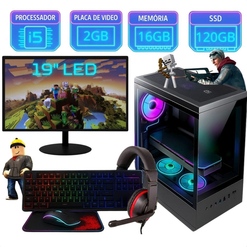 Pc Gamer Completo Intel Core I5 16gb Ssd 120gb Placa Video 2gb Controle Fans Rgb