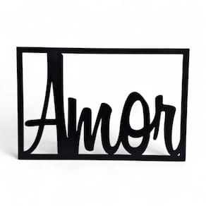 Placa Decorativa Palavra Amor em Mdf Cor Preto 28 cm