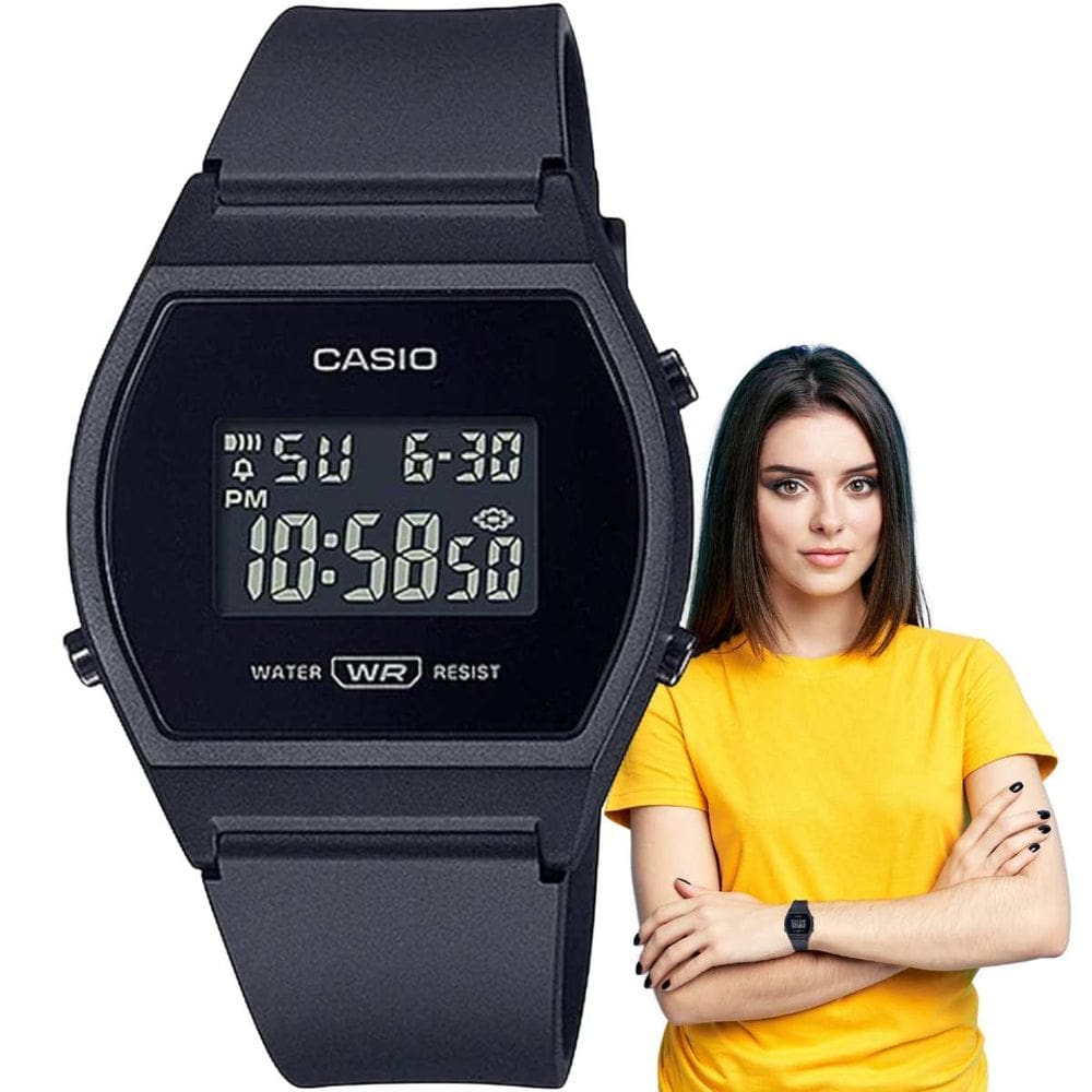Relógio Casio Standard Feminino Digital Leve Confortável Luminoso LED Resistência Água 50 Metros 5ATM Esportivo Casual Preto LW-204-1BDF