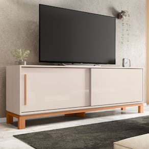 Rack para TV Até 65 Polegadas Mondrian 2 Portas Ripado 3d Off White/Freijó - Caemmun