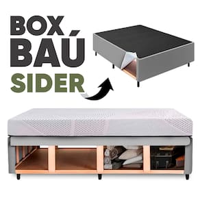 Cama Box Casal Baú Base Sider + 2 Travesseiros c/ Espaço Interno Amplo 138x188cm na cor Cinza – Orthocamas