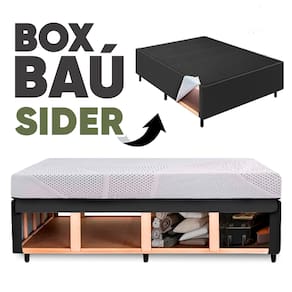 Cama Box Queen Baú Base Sider + 2 Travesseiros c/ Espaço Interno Amplo 158x198cm na cor Preto – Orthocamas